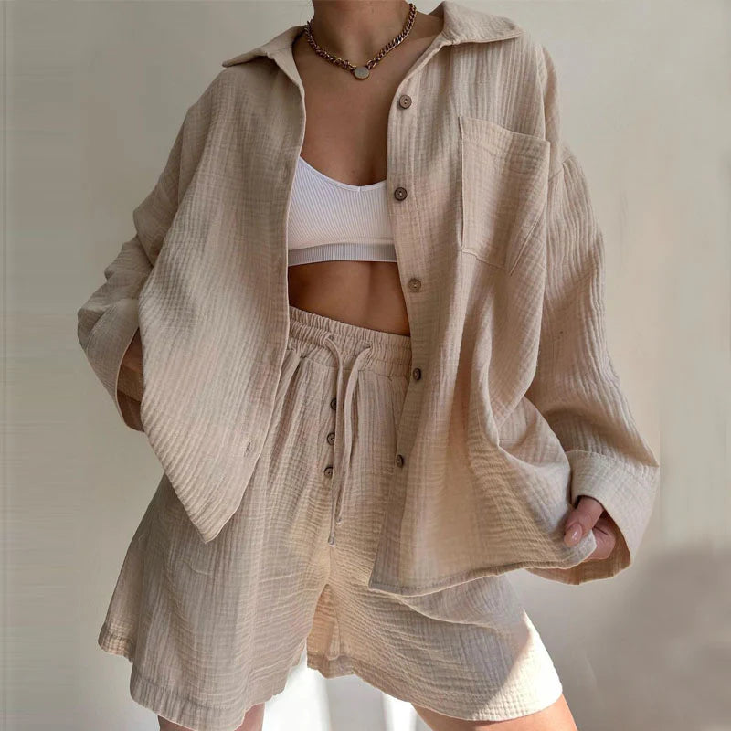 Casual Long Sleeve Button Loose Two Piece Set